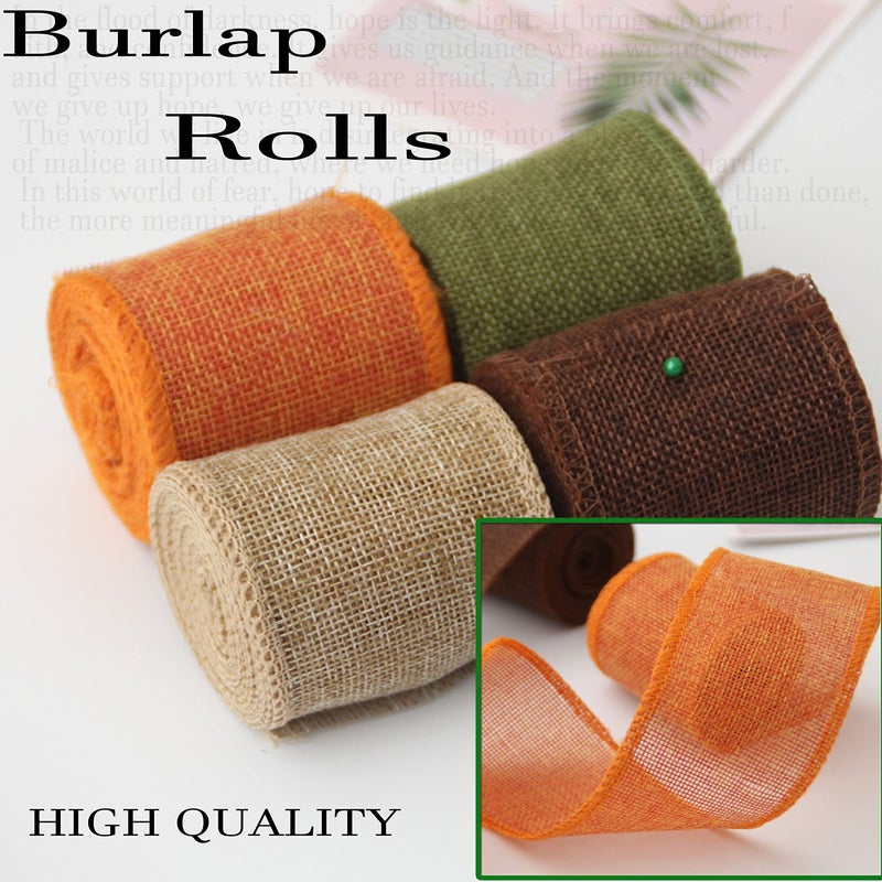OZXCHIXU Burlap Ribbon Rolls, Wrapping Burlap Ribbon Natural Orange Brown Olive Green Jute, for Christmas Crafts Decoration Wedding Floral Bows Trims Craft 13.2 Yards 2.4 Inch - Image 3